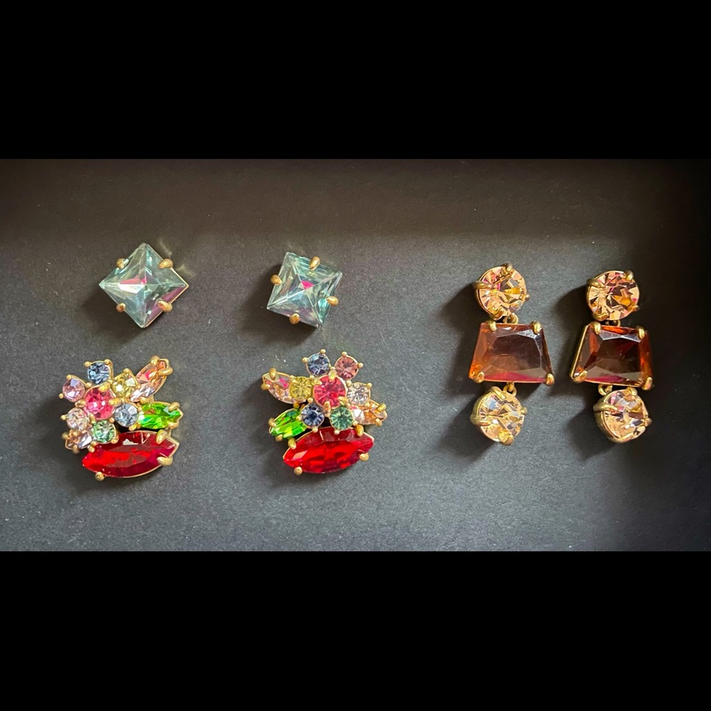 J. Crew Crystal Cluster Earring Set NWT
